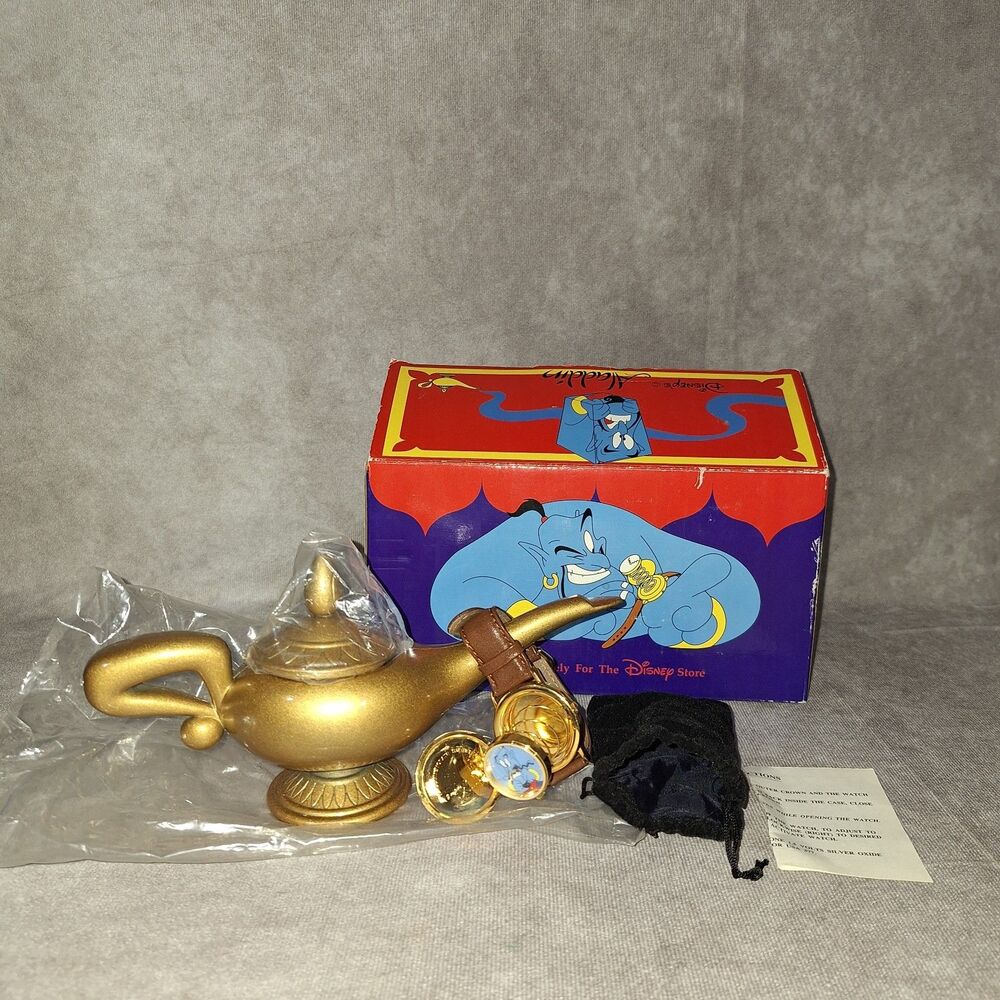 Disney Store 1992 Aladdin Genie Pop Up Watch Original Display Box & Genie Lamp